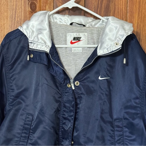 Nike Retro Y2K Vintage Bomber Hooded Jacket M (8-10) Navy - Picture 2 of 8
